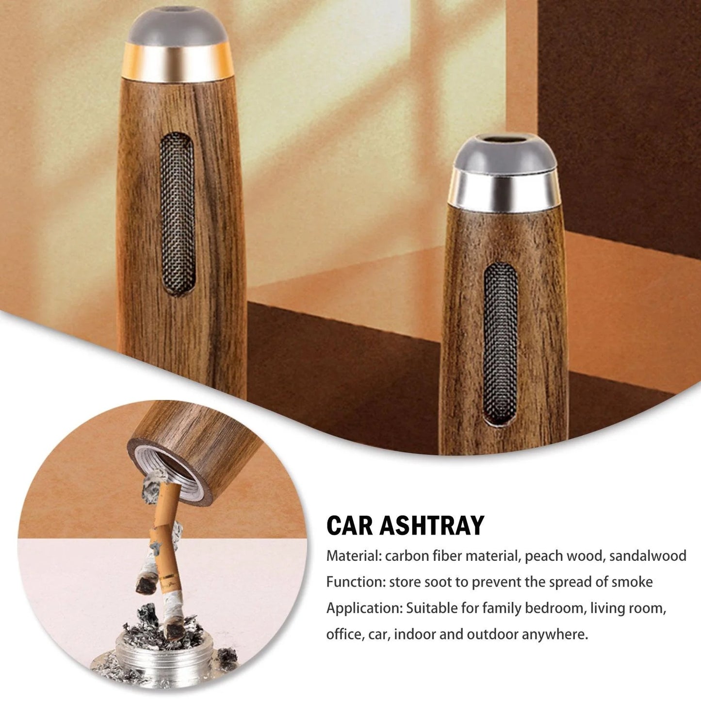 Detachable Wood Car Ashtray: No More Car Mess